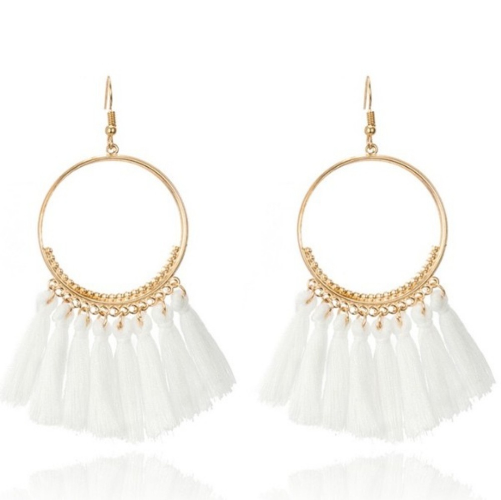Tassels thread circle hoops earrings lightweight - Picture 4 of 7